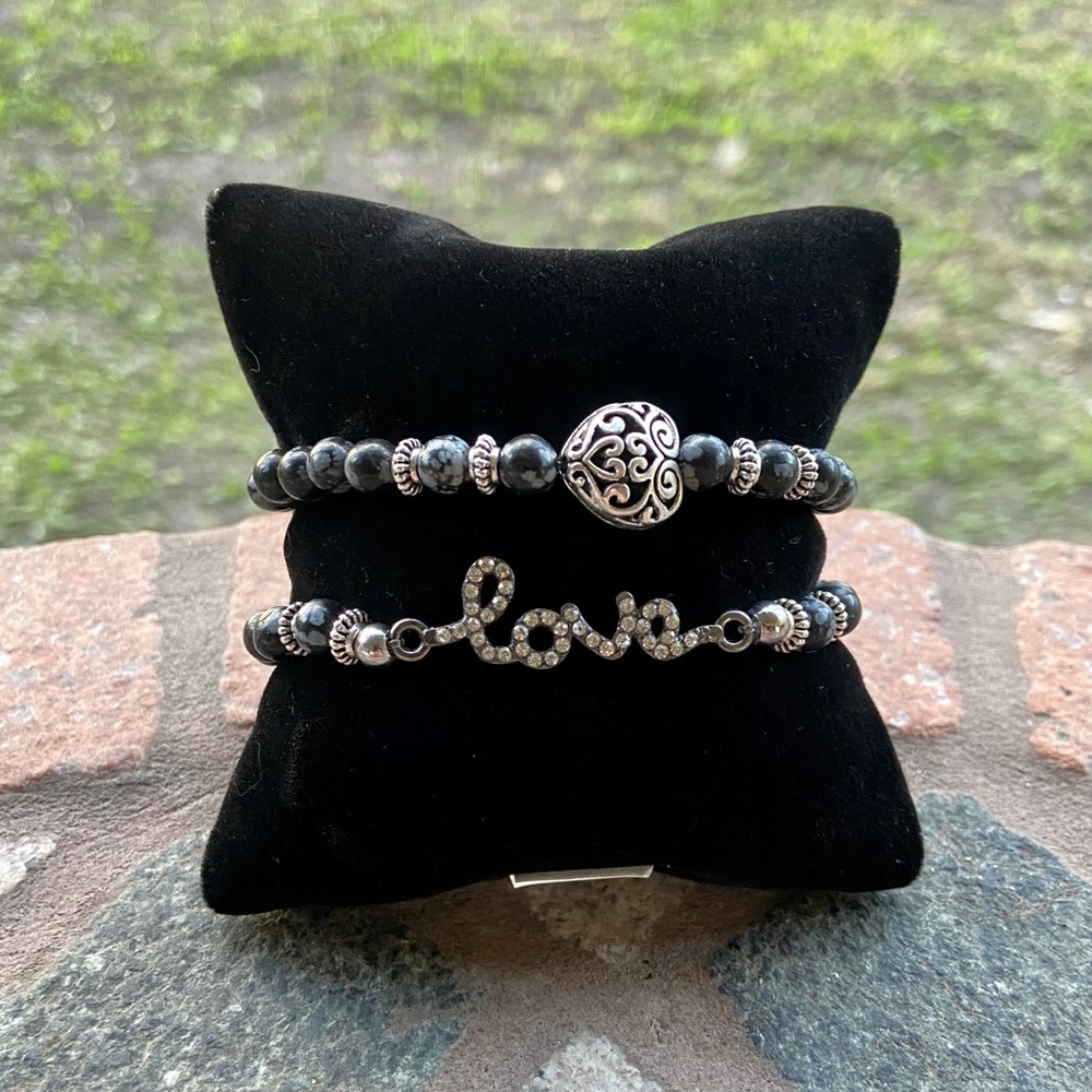 Obsidian cz love & heart bracelets set + earrings